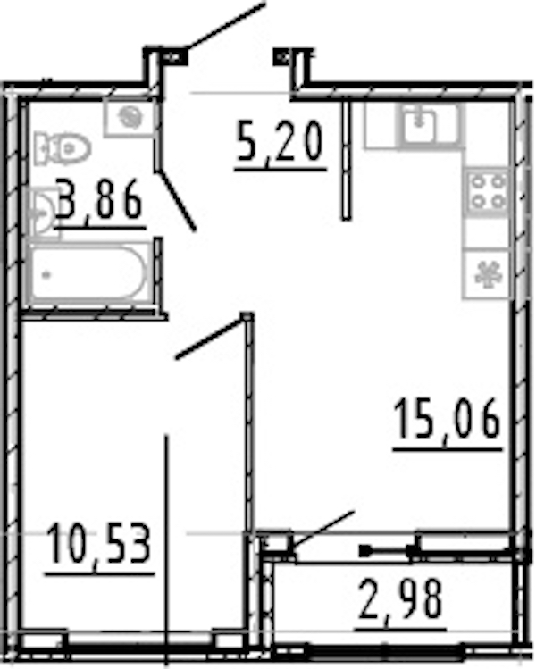 1-комнатная квартира 34.65 м², 18/18 эт., ЖК «Город Первых»